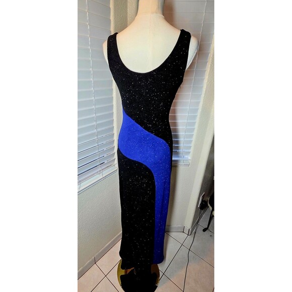 Betsy & Adam by Jaslene Vintage 1990's Black & Blue Stretch Glitter Maxi Dress - Picture 6 of 8